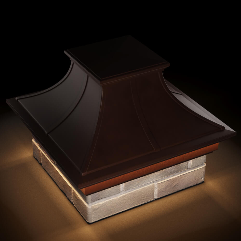 Колпак Zking Монблан Премиум Коричневый на столб 1.5х1.5 кирпича (385х385мм) с подсветкой в Белгороде фото