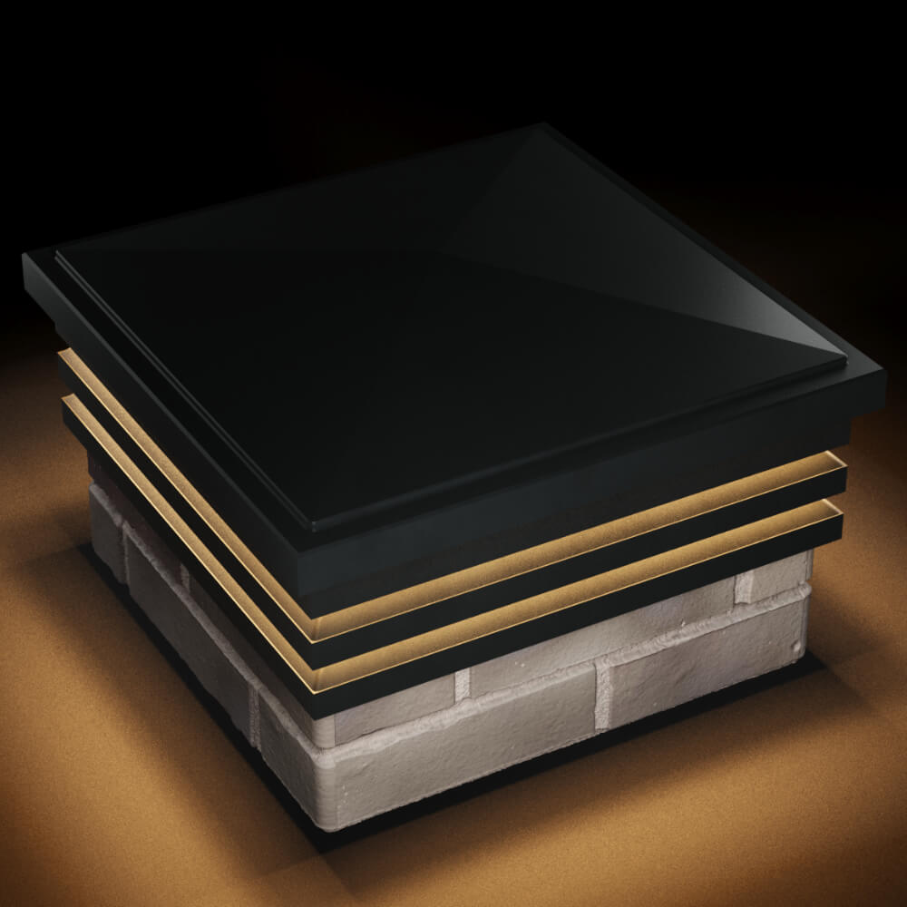 Колпак Zking Бона ХайТек Черный на столб 1.5х1.5 кирпича (385х385мм) с подсветкой в Белгороде фото