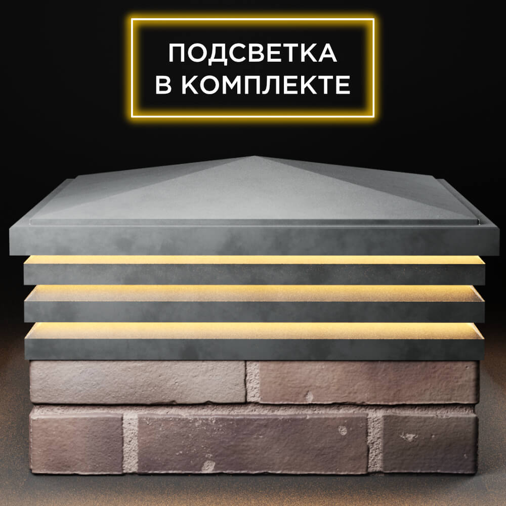 Колпак Zking Бона ХайТек Серый на столб 2х2 кирпича (513х513мм) с подсветкой Белгород фото