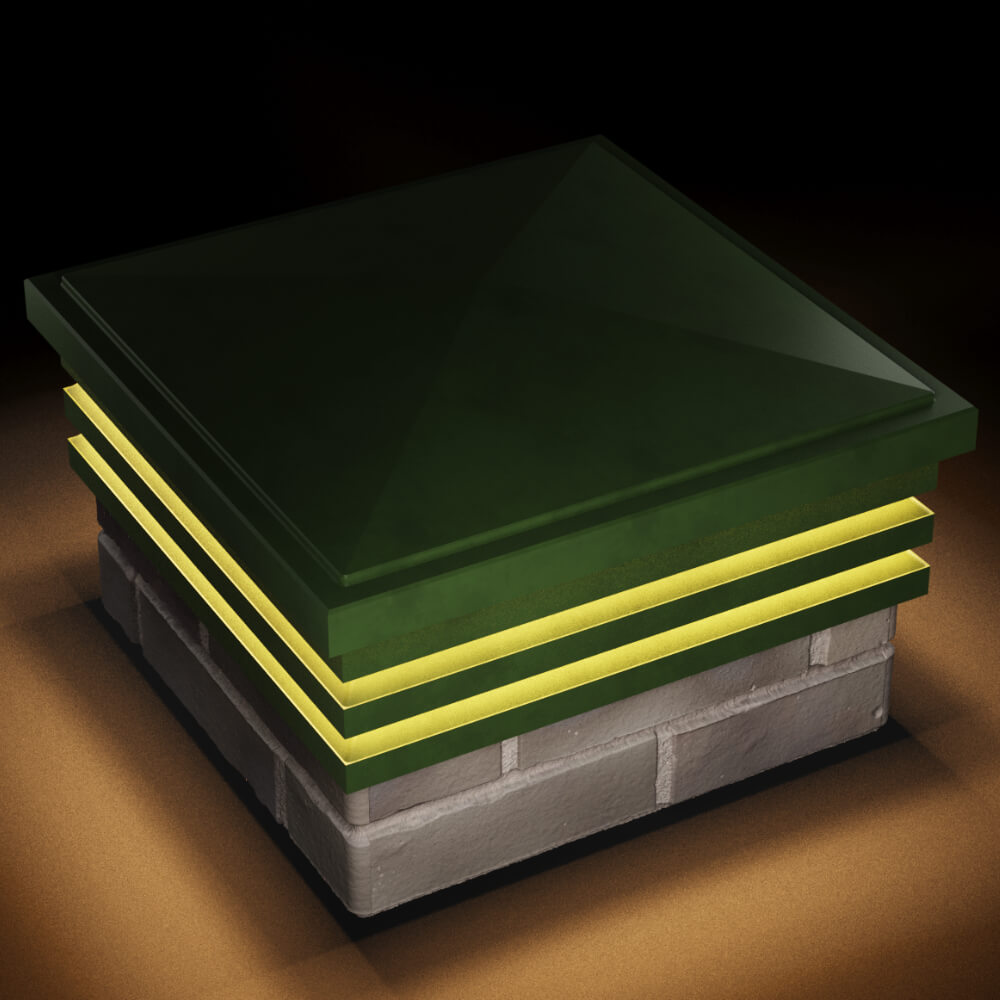 Колпак Zking Бона ХайТек Зеленый на столб 1.5х1.5 кирпича (385х385мм) с подсветкой в Белгороде фото