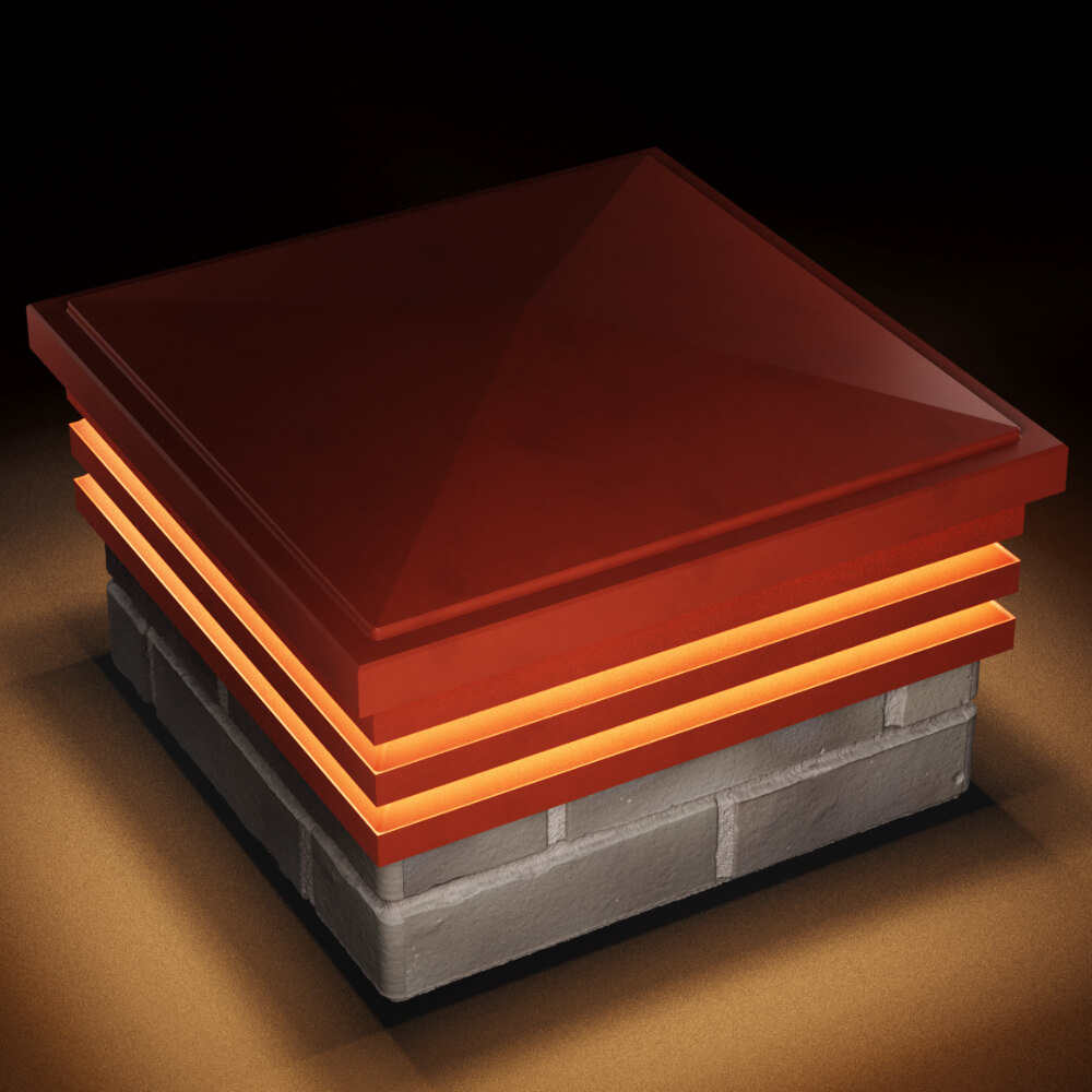 Колпак Zking Бона ХайТек Красный на столб 1.5х1.5 кирпича (385х385мм) с подсветкой в Белгороде фото