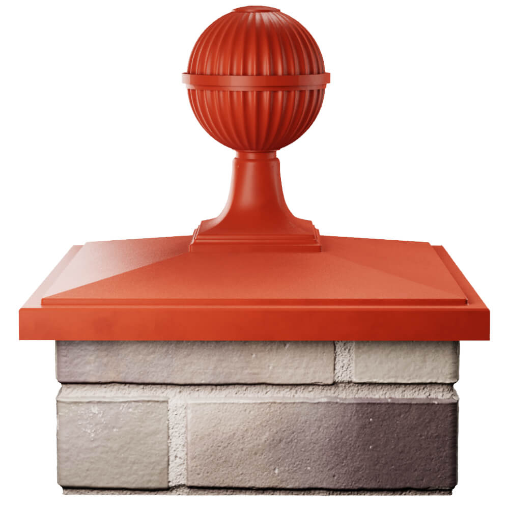 Колпак Zking БонаМоно Красный с шаром на столб 1.5х1.5 кирпича (385х385, 400х400мм) в сборе Белгород фото