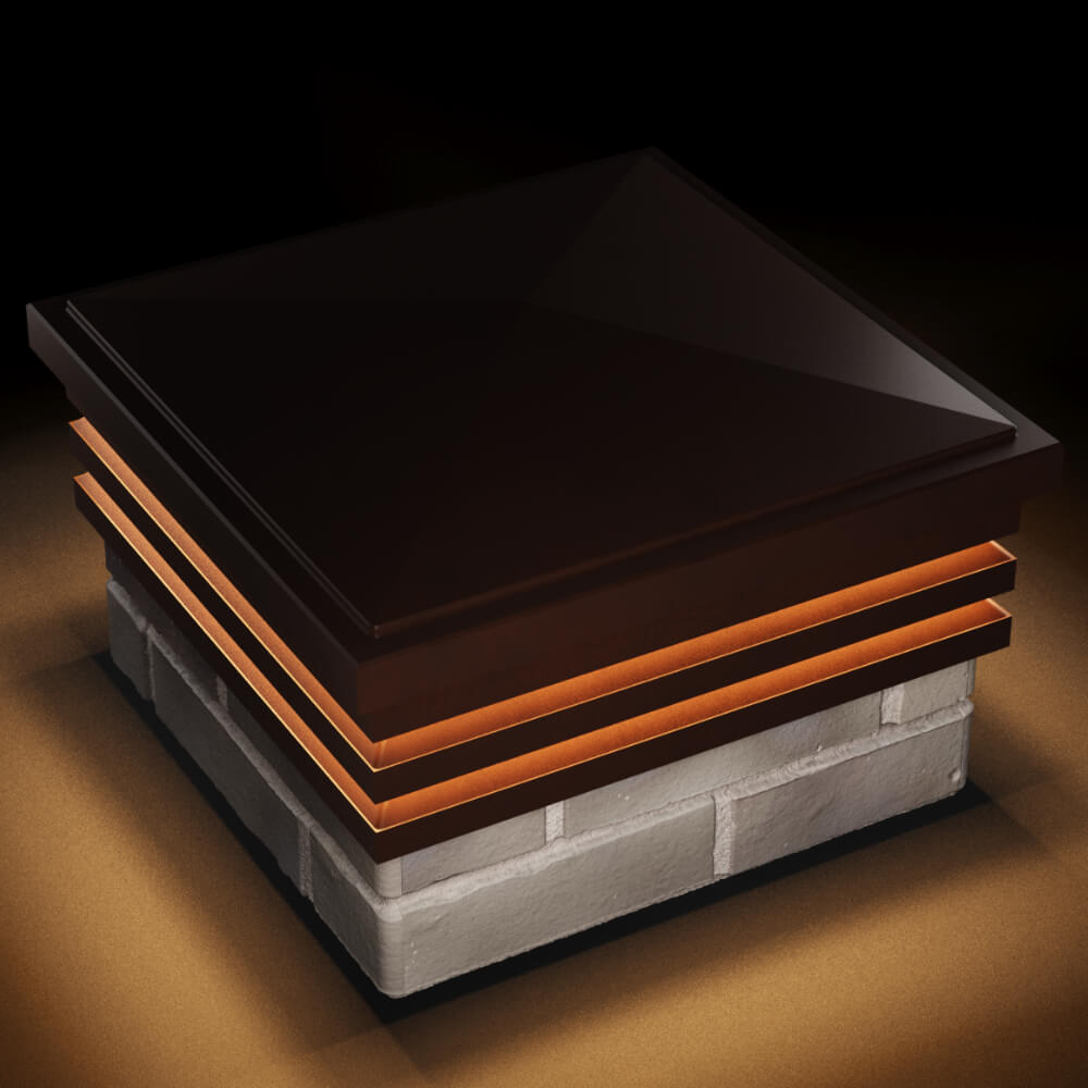 Колпак Zking Бона ХайТек Коричневый на столб 1.5х1.5 кирпича (385х385мм) с подсветкой в Белгороде фото