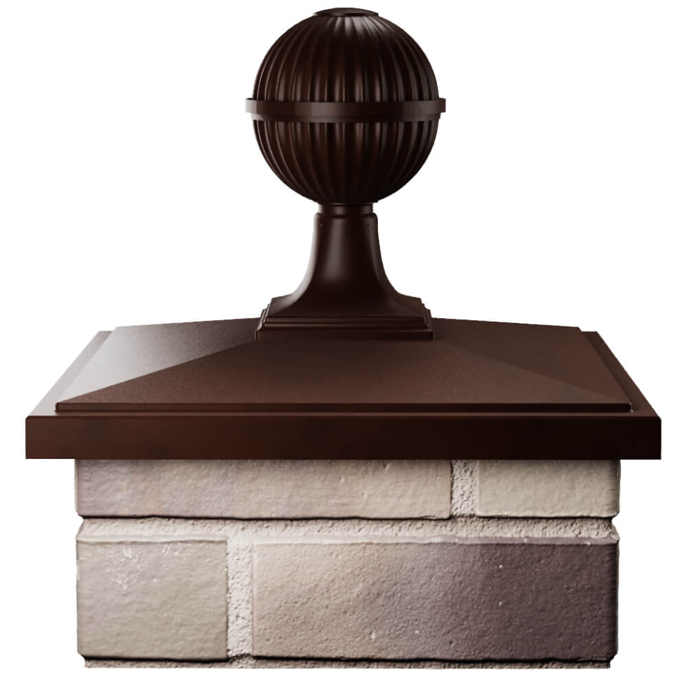 Колпак Zking БонаМоно Коричневый с шаром на столб 1.5х1.5 кирпича (385х385, 400х400мм) в сборе Белгород фото
