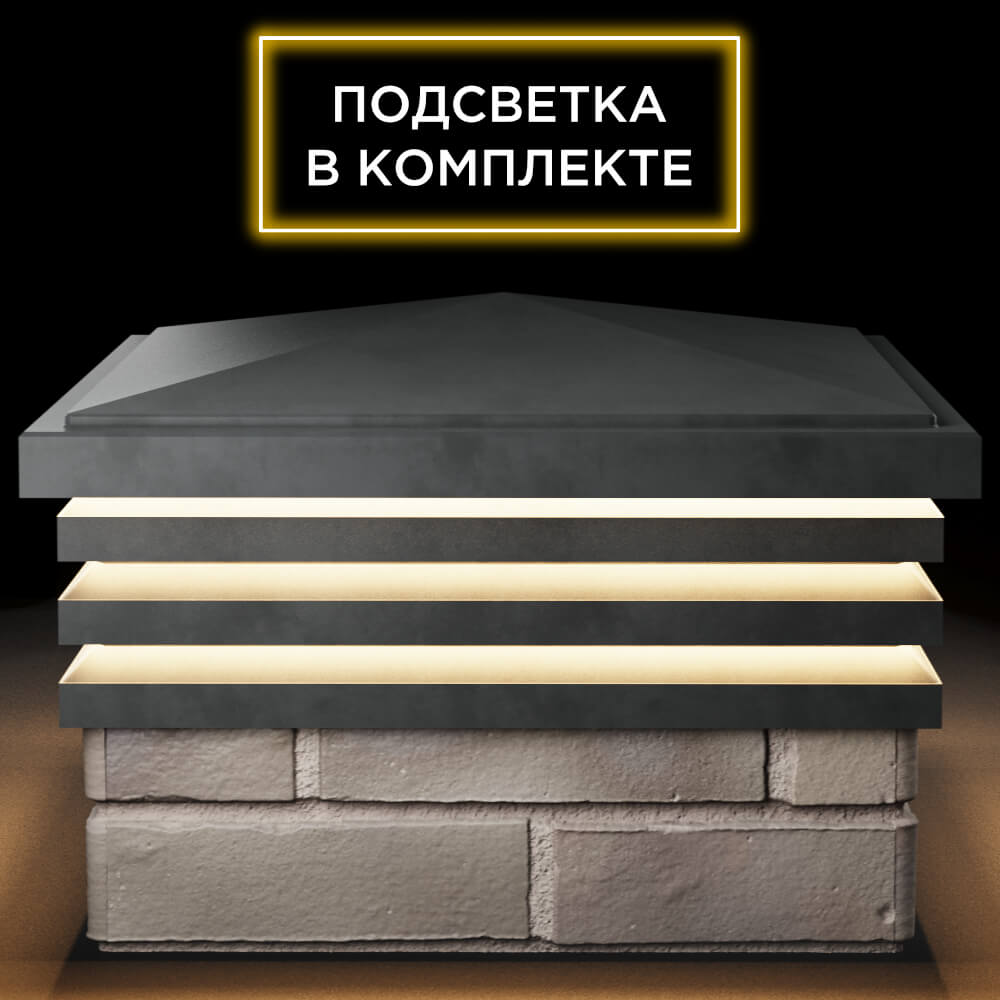Колпак Zking Бона ХайТек Серый на столб 1.5х1.5 кирпича (385х385мм) с подсветкой Белгород фото