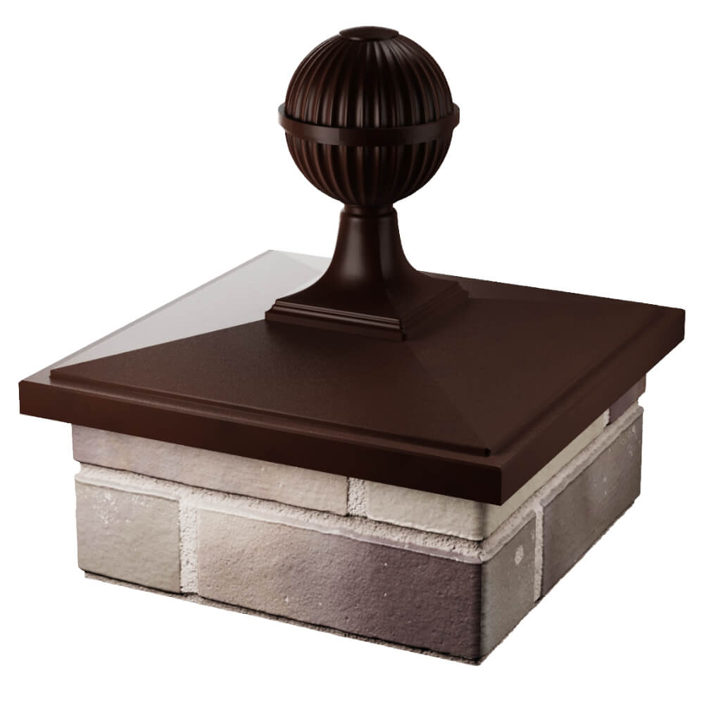 Колпак Zking БонаМоно Коричневый с шаром на столб 1.5х1.5 кирпича (385х385, 400х400мм) в сборе в Белгороде фото