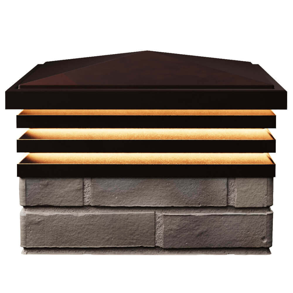 Колпак Zking Бона ХайТек Коричневый на столб 1.5х1.5 кирпича (385х385мм) с подсветкой в Белгороде фото